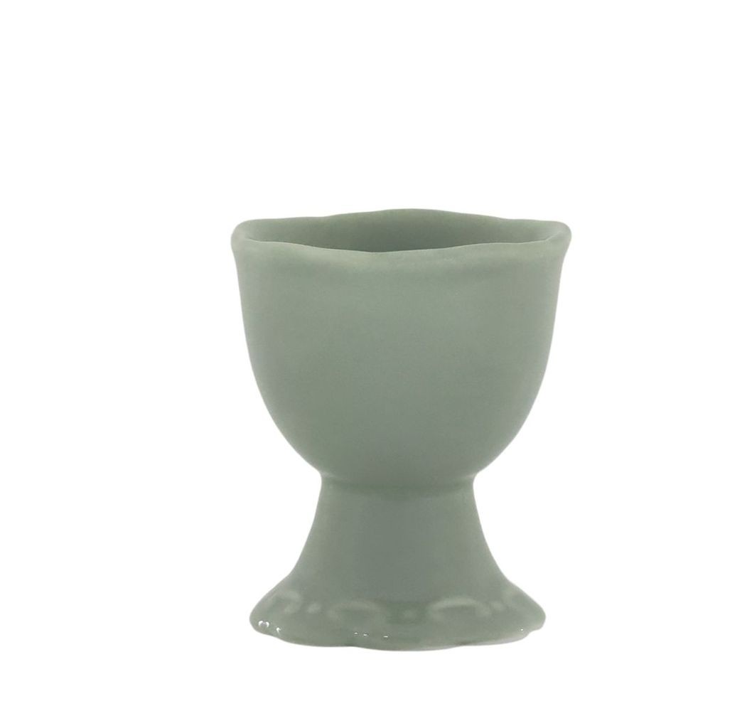 Zelený porcelánový kalíšek na vajíčko s krajkou Provence lace verte - 5*6 cm
