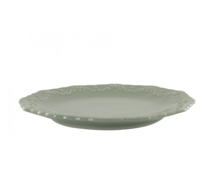 Zelený porcelánový dezertní talíř s krajkou Provence lace verte - Ø 19 cm Chic Antique