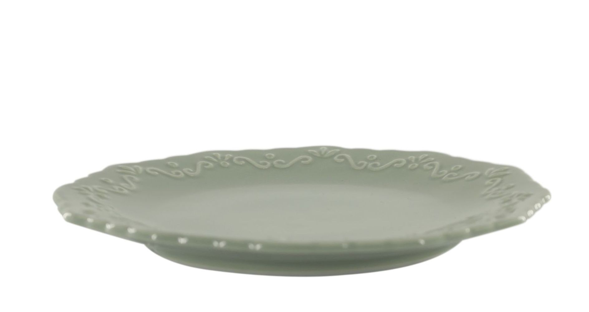 Zelený porcelánový dezertní talíř s krajkou Provence lace verte - Ø 19 cm