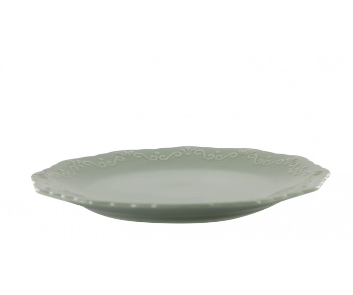 Zelený porcelánový jídelní talíř s krajkou Provence lace verte - Ø 27 cm Chic Antique