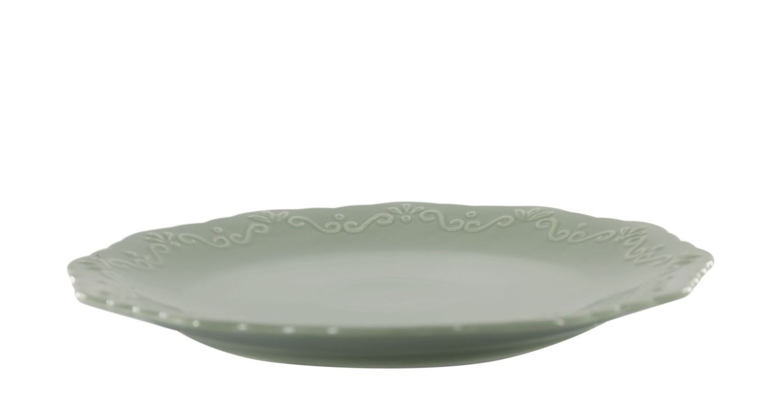 Zelený porcelánový jídelní talíř s krajkou Provence lace verte - Ø 27 cm