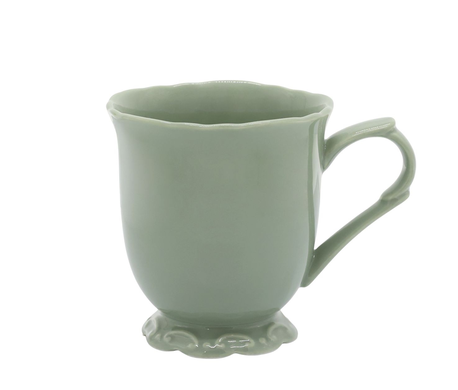 Zelený porcelánový hrnek s krajkou Provence lace verte - 10 cm / 300 ml
