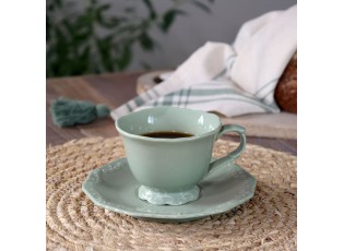 Zelený porcelánový šálek s podšálkem Provence lace verte - 9,5 cm / 180 ml