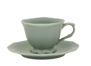Zelený porcelánový šálek s podšálkem Provence lace verte - 9,5 cm / 180 ml