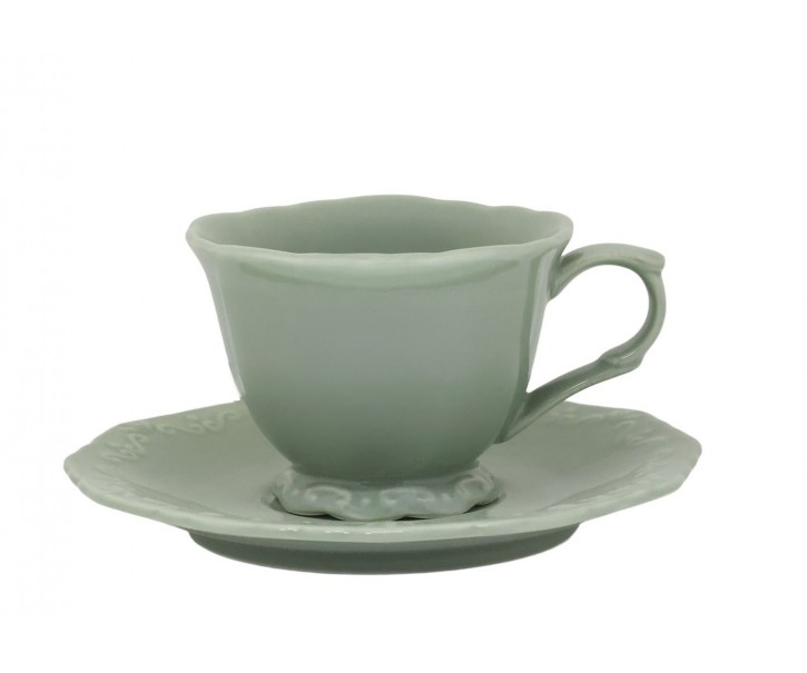 Zelený porcelánový šálek s podšálkem Provence lace verte - 9,5 cm / 180 ml Chic Antique