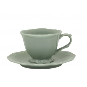 Zelený porcelánový šálek s podšálkem Provence lace verte - 9,5 cm / 180 ml
