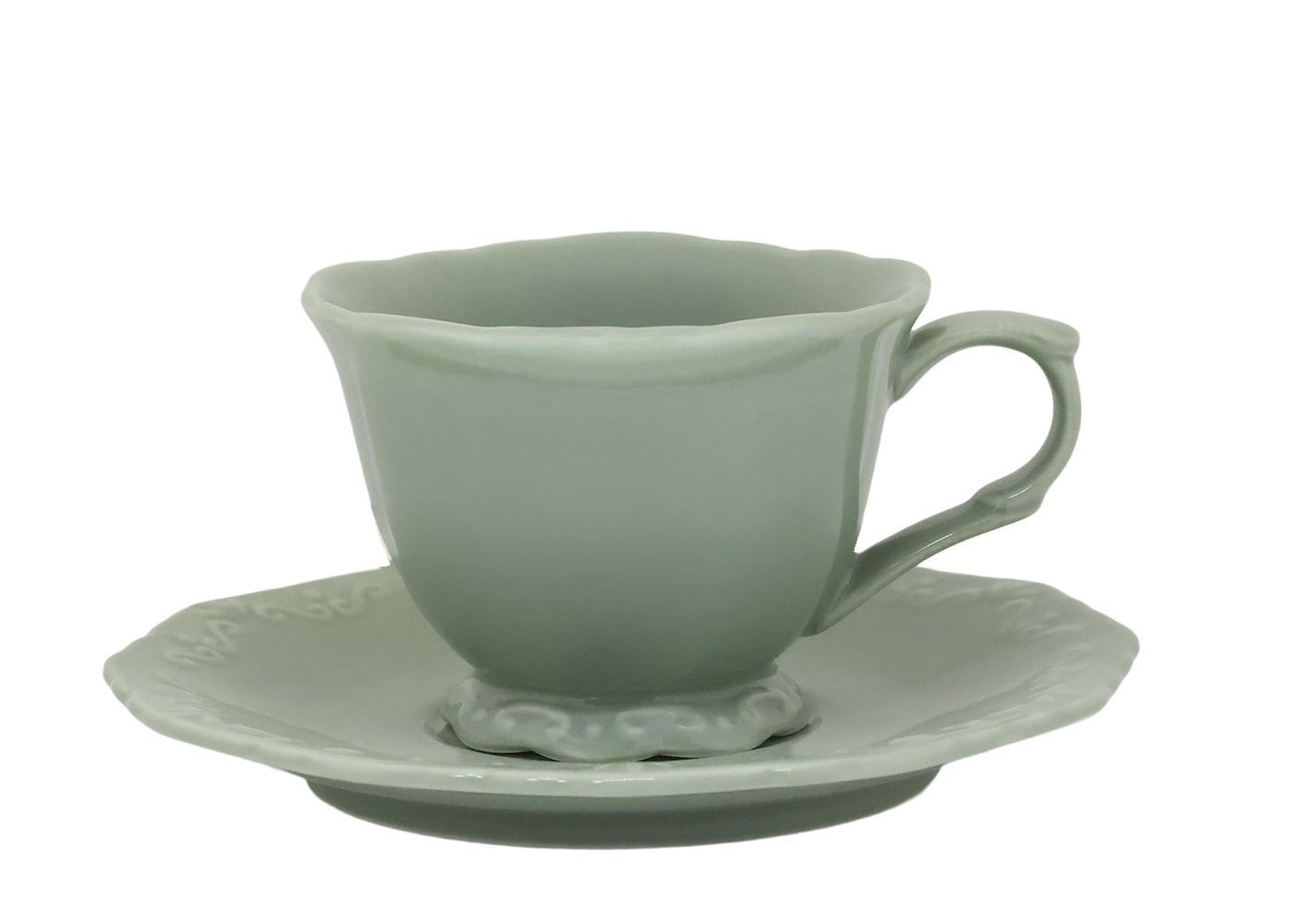 Zelený porcelánový šálek s podšálkem Provence lace verte - 9,5 cm / 180 ml