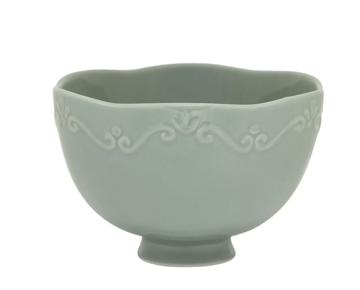 Zelená porcelánová miska s krajkou Provence lace verte - Ø 14*10 cm / 650 ml