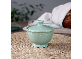 Zelená porcelánová cukřenka s krajkou Provence lace verte - Ø 10*9 cm / 190 ml