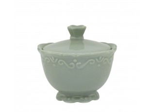 Zelená porcelánová cukřenka s krajkou Provence lace verte - Ø 10*9 cm / 190 ml