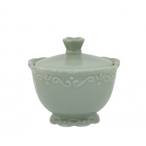 Zelená porcelánová cukřenka s krajkou Provence lace verte - Ø 10*9 cm / 190 ml