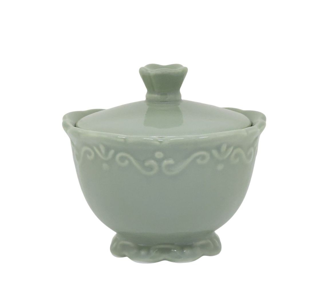 Zelená porcelánová cukřenka s krajkou Provence lace verte - Ø 10*9 cm / 190 ml