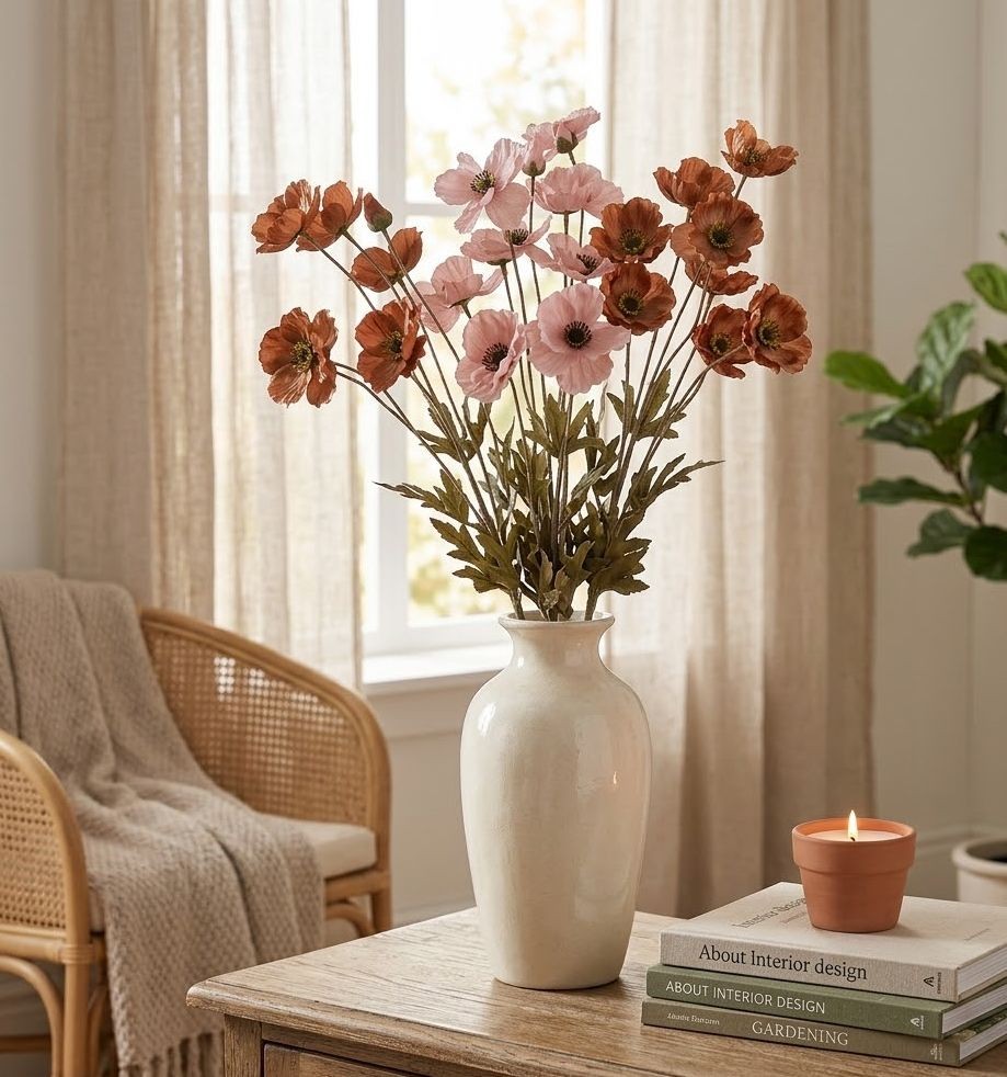 Elegantní umělá květina v zemitých měděných tónech - 6*8*80 cm