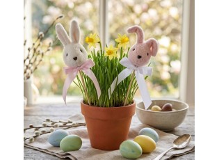 Dekorace zápich růžová hlava králík s mašlí - 7*7*33 cm