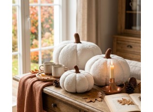 Bílá textilní dekorace dýně Pillo Pumpkin M - Ø 30*18 cm