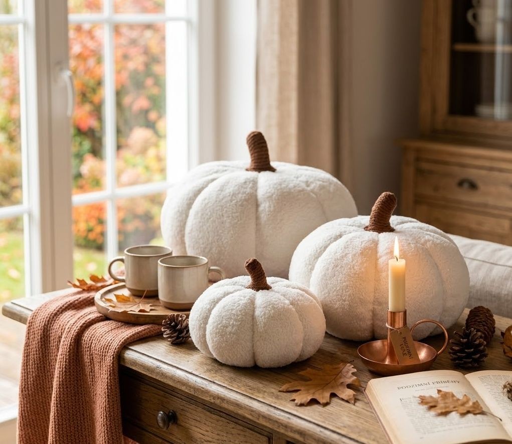 Bílá textilní dekorace dýně Pillo Pumpkin L - Ø 35*22 cm