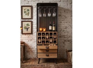 Kovovo-dřevěná retro skříň na víno a skleničky Bartion - 57*35*163 cm