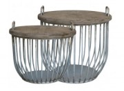2ks zelený antik kovový coffee stolek s dřevěnou deskou Charlotte - Ø 57*48 cm