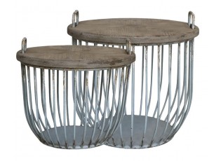 2ks zelený antik kovový coffee stolek s dřevěnou deskou Charlotte - Ø 57*48 cm