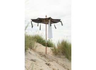 Černý slunečník s dřevěnou tyčí a střapci Lorie Wood - ∅ 140*250 cm