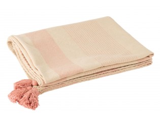 Béžovo-růžový pléd se střapci Wov Mik - 130*180cm