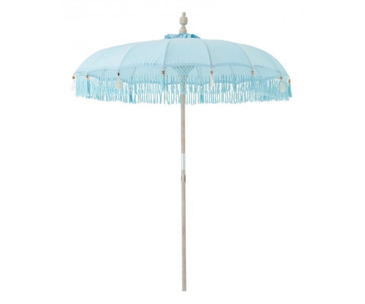Modrý slunečník s dřevěnou tyčí a třásněmi Bobbi Blue - ∅ 200*260 cm J-Line by Jolipa