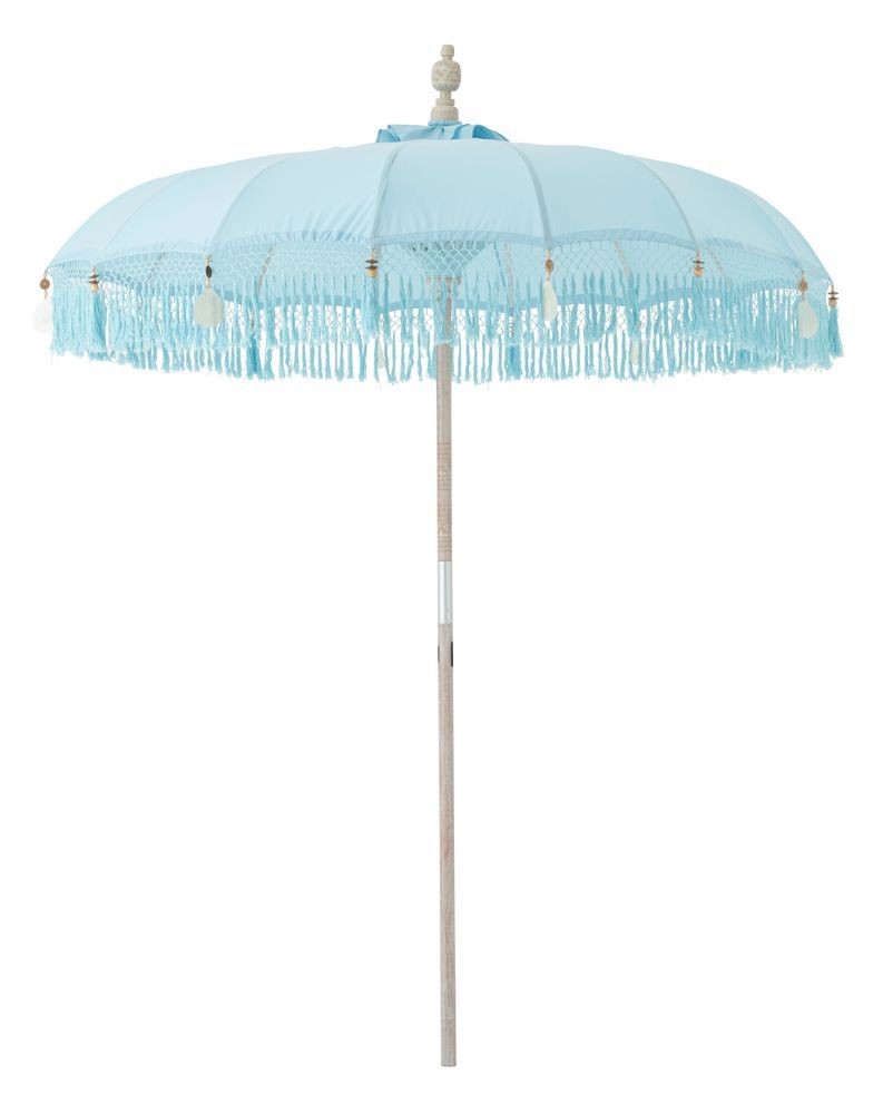 Modrý slunečník s dřevěnou tyčí a třásněmi Bobbi Blue - ∅ 200*260 cm