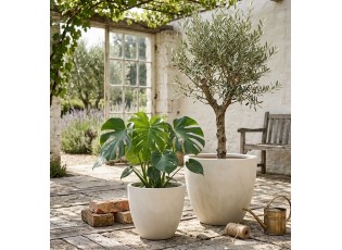 Bílý antik keramický obal na květináč Larigge XL - Ø 36*34 cm