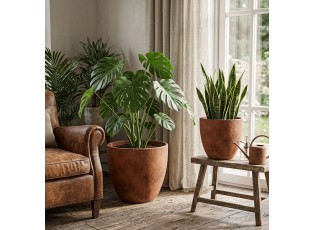 Rezavý antik keramický obal na květináč Larigge XL - Ø 36*34 cm