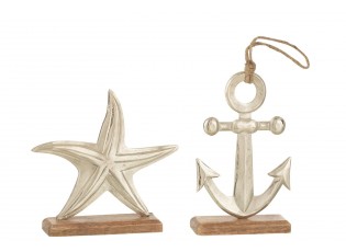 Set 2ks stříbrná raw dekorace hvězdice a kotva Sea Decor - 20*5*19 cm