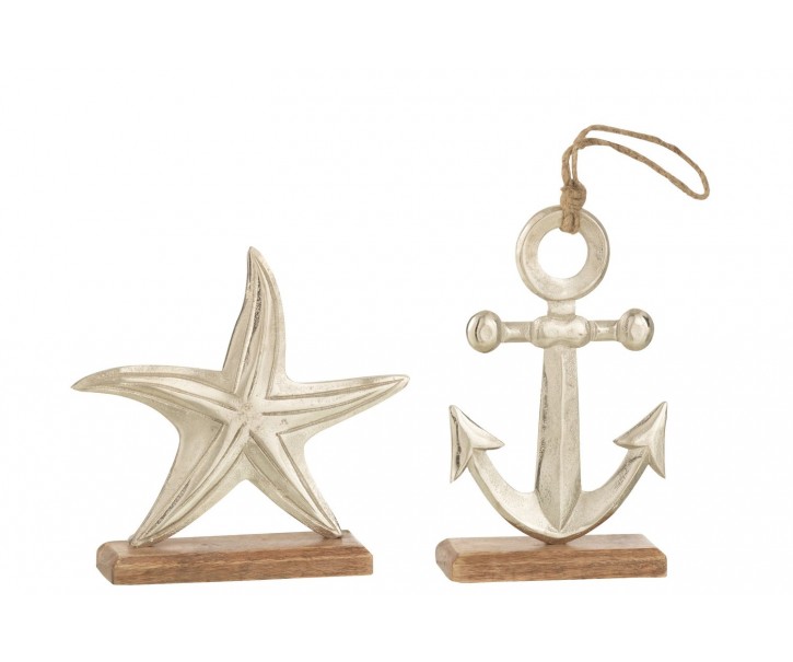 Set 2ks stříbrná raw dekorace hvězda a kotva Sea Decor - 20*5*19 cm J-Line by Jolipa