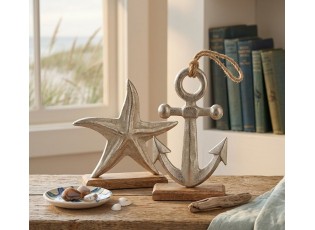 Set 2ks stříbrná raw dekorace hvězdice a kotva Sea Decor - 20*5*19 cm