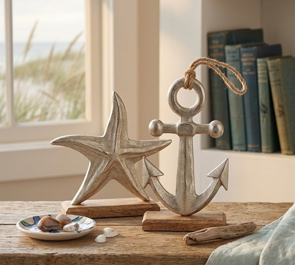 Set 2ks stříbrná raw dekorace hvězdice a kotva Sea Decor - 20*5*19 cm