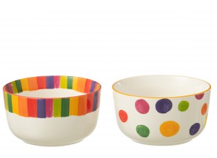 Set 2ks miska s barevnými pruhy a puntíky Polli Dot v krabičce - Ø 14*6 cm