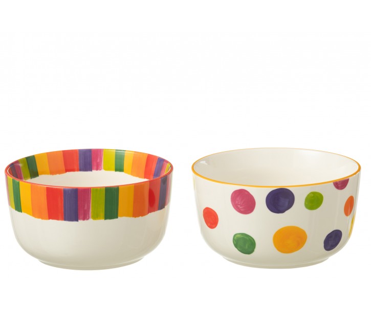 Set 2ks miska s barevnými pruhy a puntíky Polli Dot v krabičce - Ø 14*6 cm J-Line by Jolipa