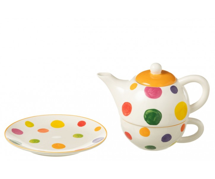 Tea for One s barevnými pruhy a puntíky Polli Dot v krabičce - 19*12*15 cm / 420/ 200 ml J-Line by Jolipa