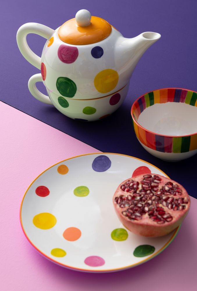 Tea for One s barevnými puntíky Polli Dot v krabičce - 19*12*15 cm / 420/ 200 ml
