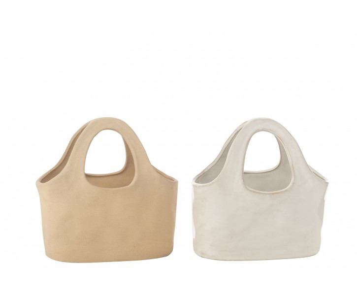 Set 2ks bílá a béžová keramická váza kabelka Happy Life - 20*12*20 cm J-Line by Jolipa