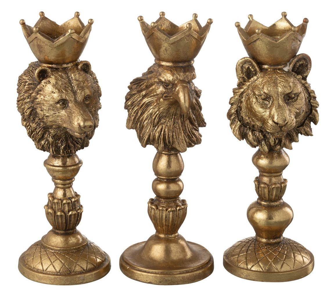 Levně Set 3ks zlatý antik svícen na podstavci lev medvěd a orel s korunou - 10*8*23 cm 45334