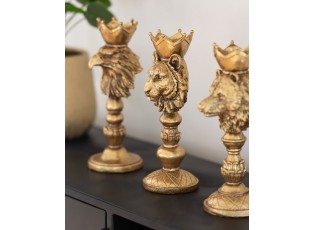 Set 3ks zlatý antik svícen na podstavci lev medvěd a orel s korunou - 10*8*23 cm