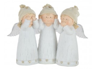 Bílá dekorace andílků nevidím neslyším nemluvím se svítícími křídly LED - 28*10*22 cm