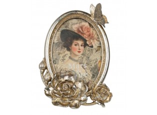 Stříbrný antik fotorámeček s květy a motýlem - 14*4*20cm / 10*15 cm