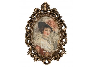 Bronzový antik oválný fotorámeček s ornamenty Chateau - 15*2*22 cm / 10*15 cm