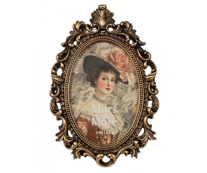 Bronzový antik oválný fotorámeček s ornamenty - 15*2*22 cm / 10*15 cm Mars & More 