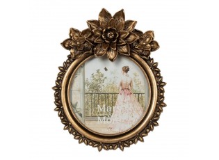 Bronzový antik kulatý fotorámeček s květy Chateau - 14*3*17 cm / Ø 10 cm