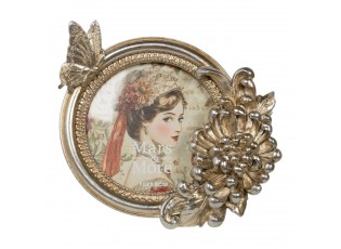 Stříbrný antik kulatý fotorámeček s květy Chateau - 13*4*17 cm / Ø 10 cm