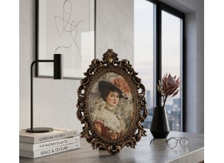 Bronzový antik oválný fotorámeček s ornamenty Chateau - 15*2*22 cm / 10*15 cm