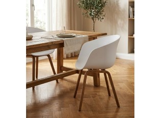 Bílá plastová jídelní židle s nohami v designu dřeva Tiopi - 54*51*82 cm