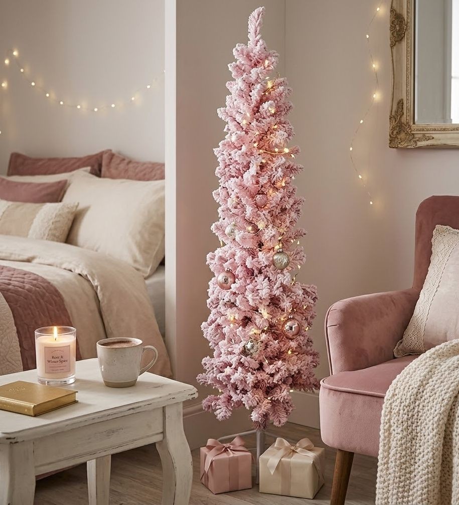 Růžový zasněžený umělý vánoční stromek Christmas Tree S - 30*30*120 cm