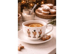 Porcelánový šálek s podšálkem s Louskáčky Happy Little Christmas - 12*9*6 cm / Ø 14*2 cm / 200 ml